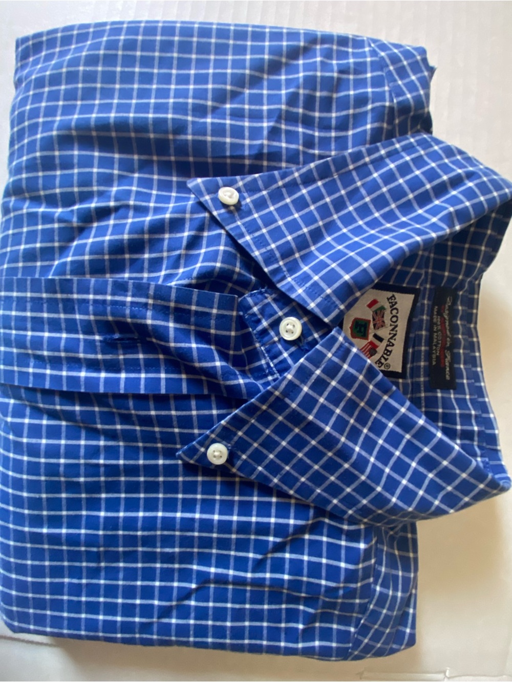 Faconnable Blue and White Windowpane Dress Shirt